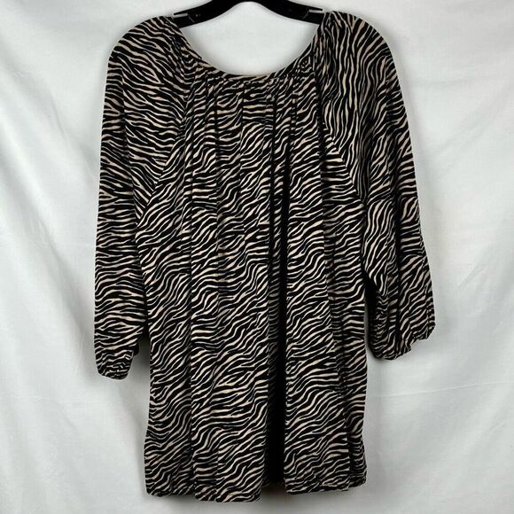 Michael Michael Kors Zebra Print 3/4 Sleeve Blouse 2X - Picture 2 of 10